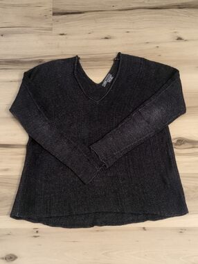 Vince Double V-Neck Slouchy Linen Sweater Black Size XS